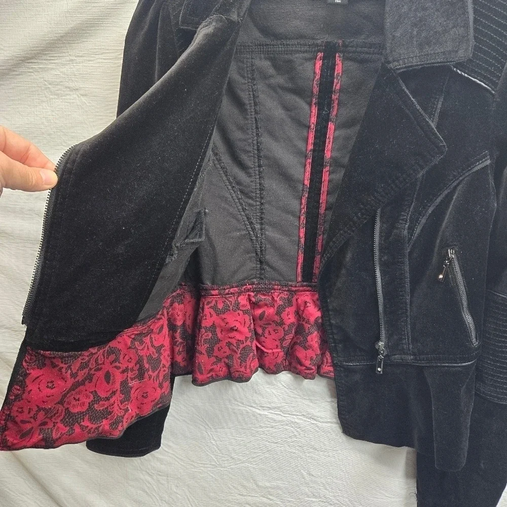 White House Black Market Velvet Moto Jacket Size 4‎ Goth Witchy